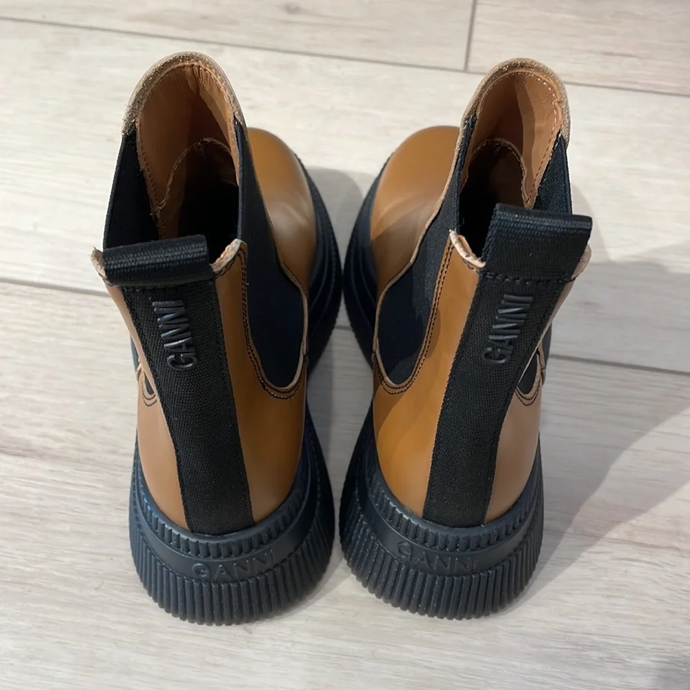 GANNI Creepers Camel Brown Chelsea Boot Size: 10